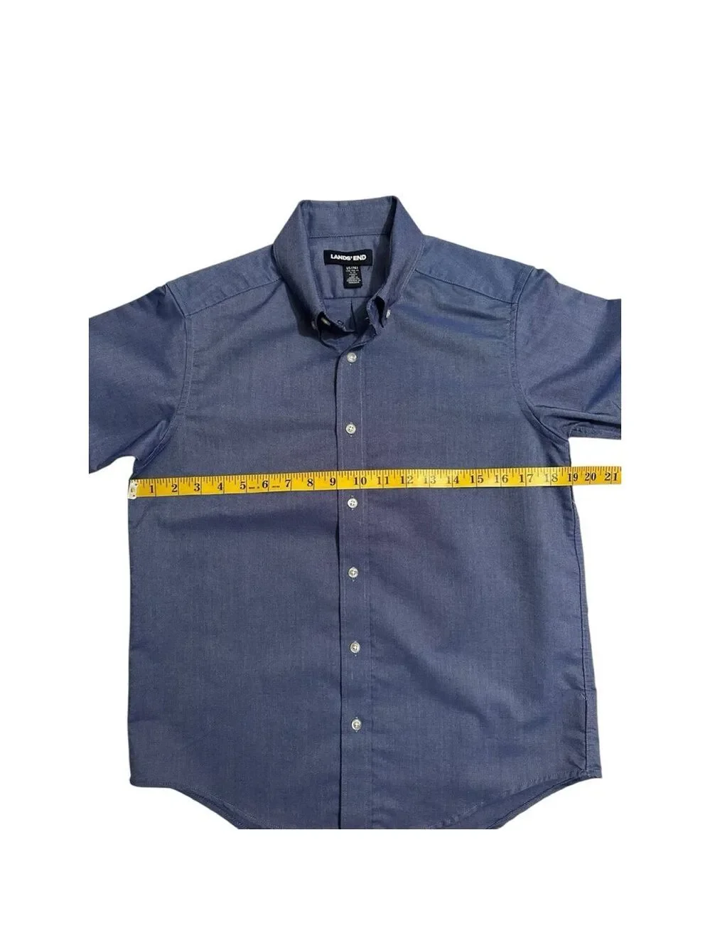 Lands End Button Down Shirt Boys 16 Blue Short Sleeves Button Collar